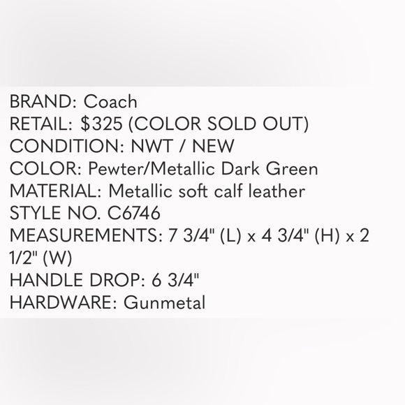 NEW/NWT COACH Quilted Swinger 20 - Metallic Dark Green - Picture 15 of 16